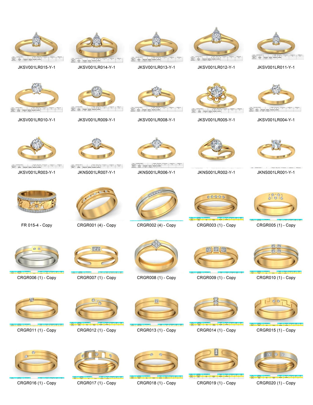 150 Mix Stone Rings STL & 3DM Files