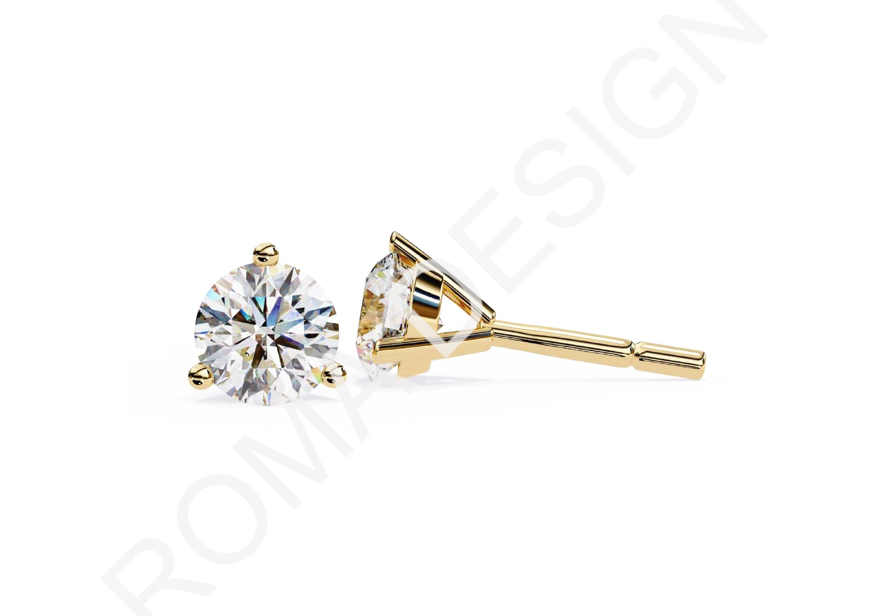 45 Solitaire Earrings Fully Rendered STL & 3DM Files