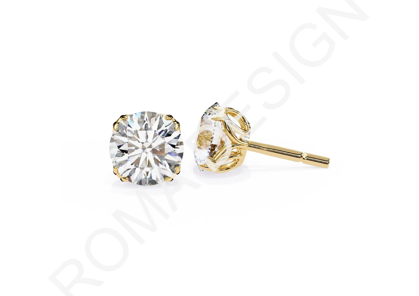 45 Solitaire Earrings Fully Rendered STL & 3DM Files